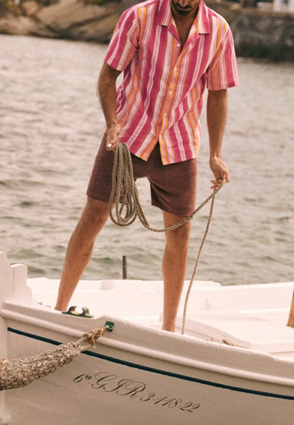 Pink Orange Stripe Print Short Sleeve Camp Shirt