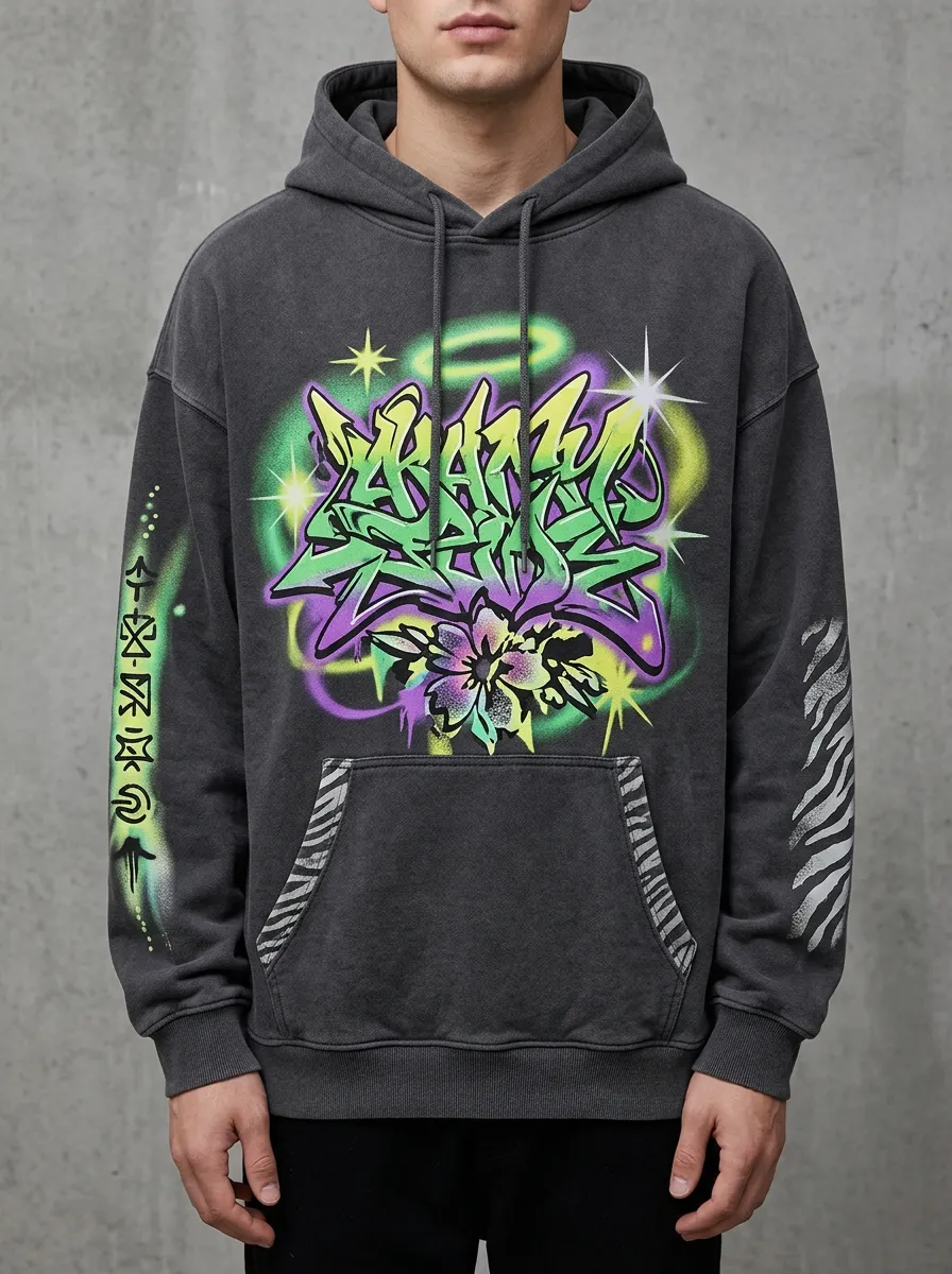 Unisex Streetwear Graffiti Flower Star Graphic Hoodie