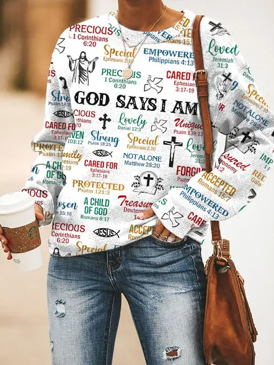 Women's Faith What God Says About You Printed Casual Sweatshirts