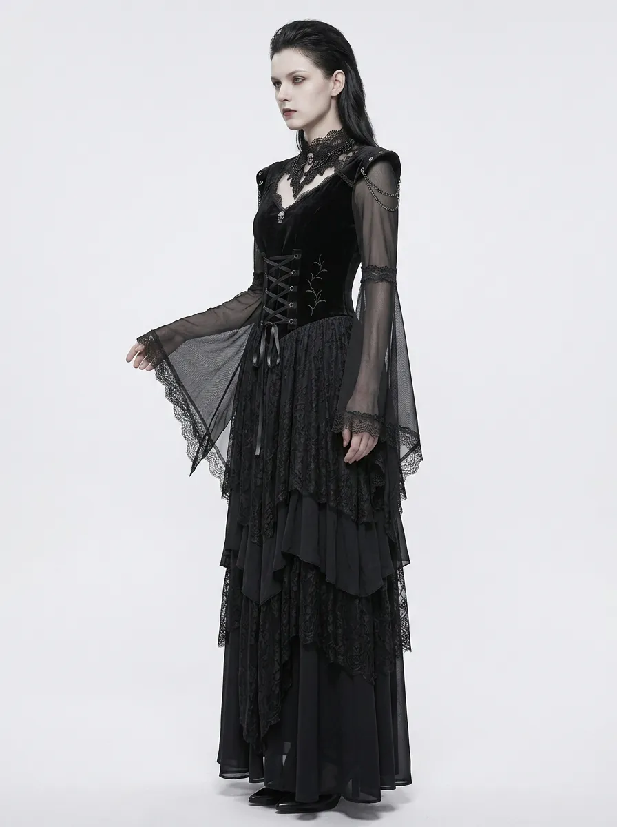 Women's Gothic Victorian Lace Corset Mesh Sleeve Top
