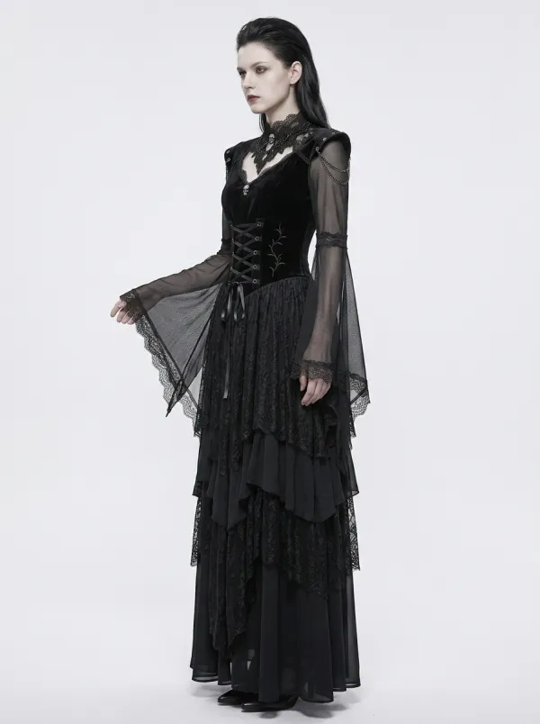 Women's Gothic Victorian Lace Corset Mesh Sleeve Top