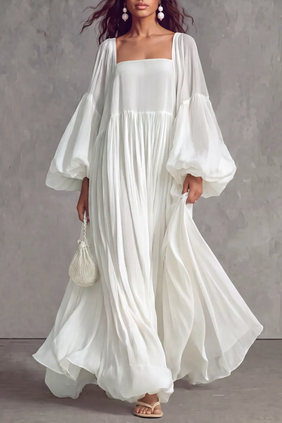 Square Neck Ruffle Maxi Dress