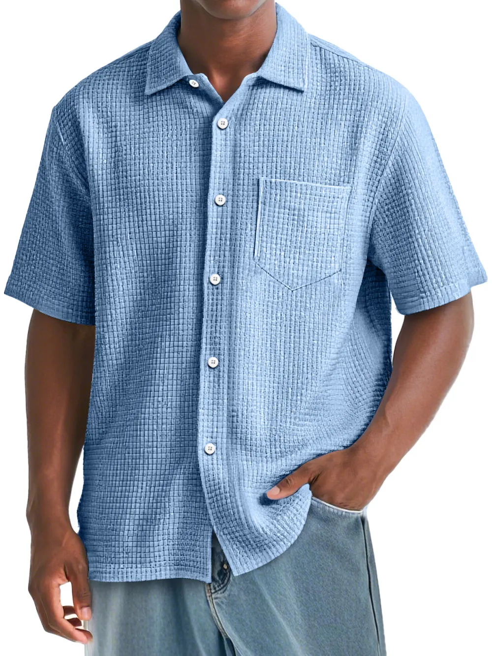 Clean Line Textured Knit Pocket Shirt