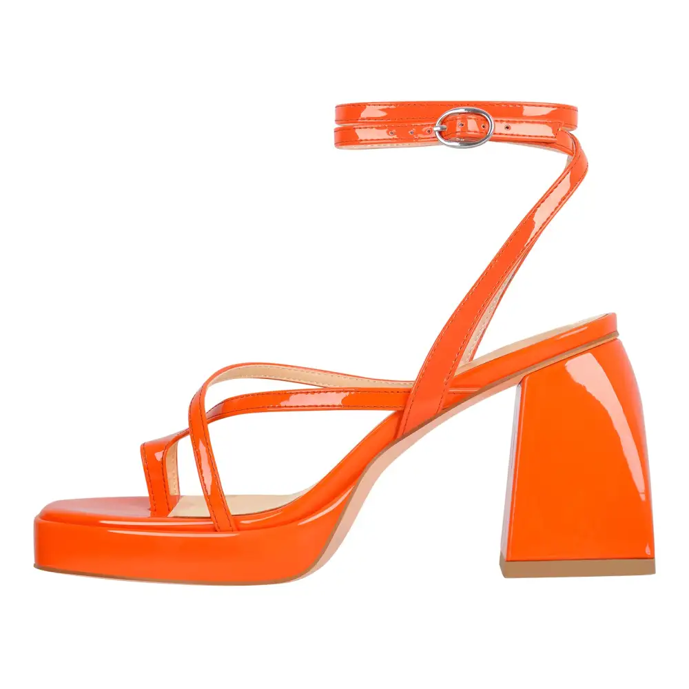 Chunky Mid Heel Crisscross Platform Sandals