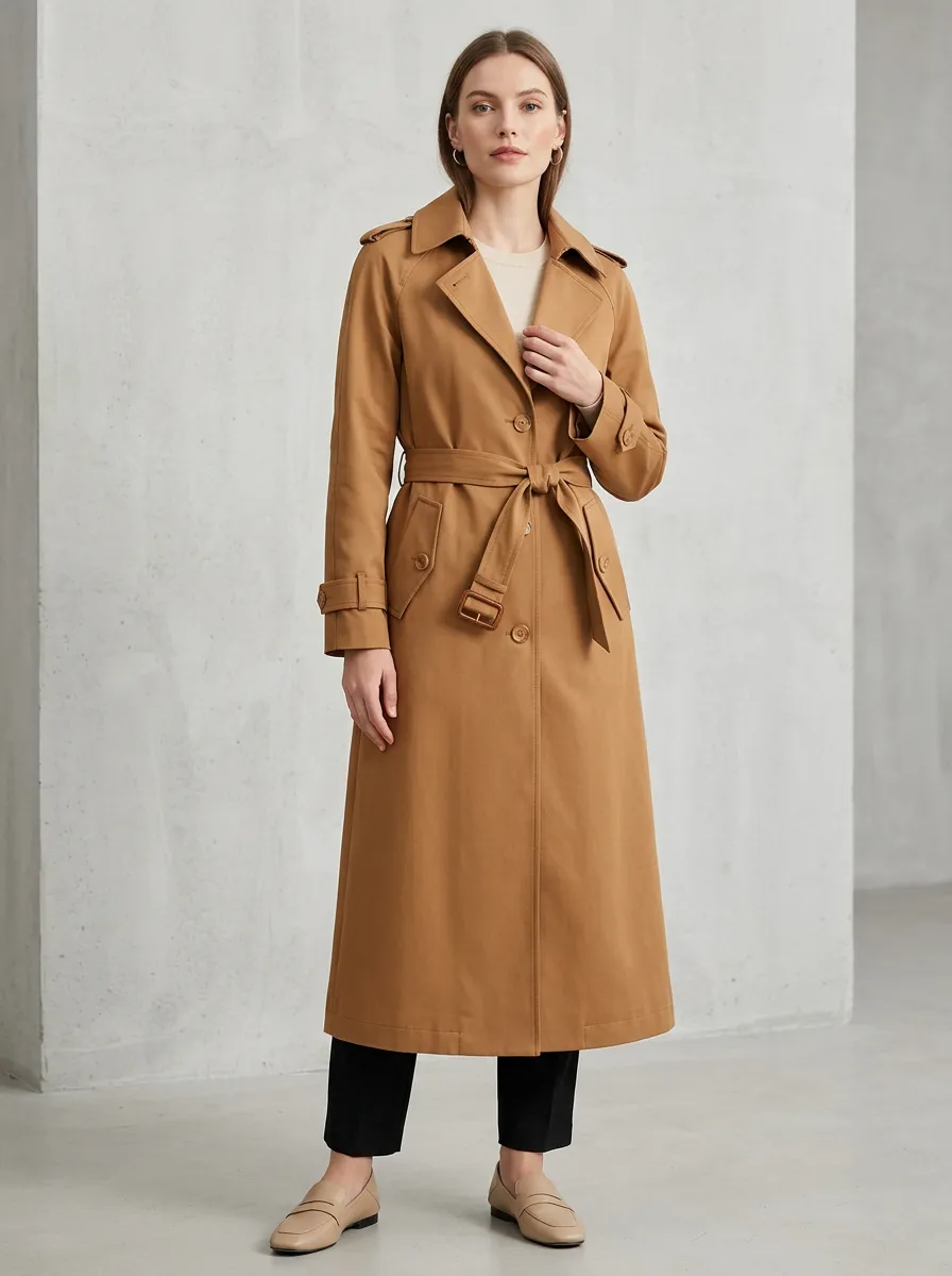 Women's Heritage Inspired Belted Classic Long Trench Coat