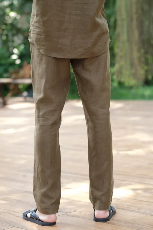 Olive Green Linen Easy Pants