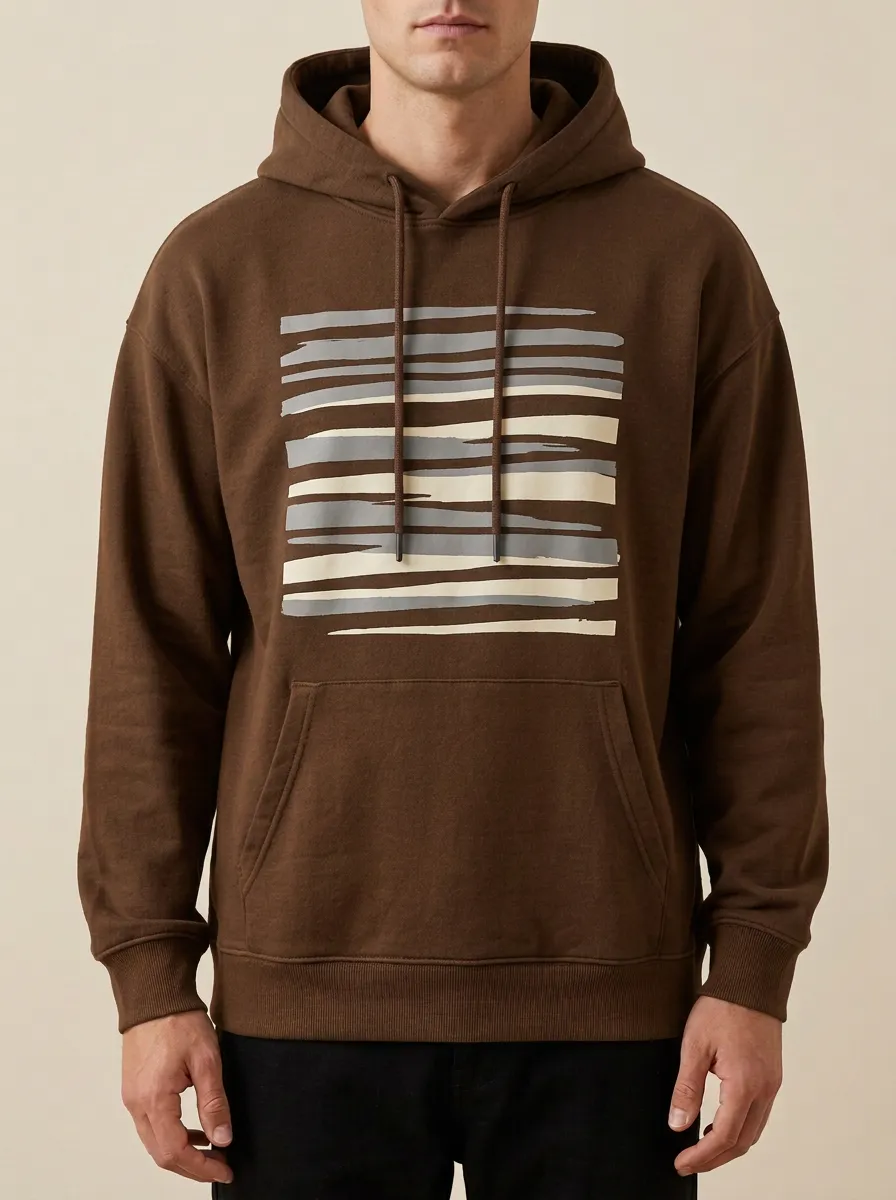 Men's Minimalist Abstract Brush Stroke Print Hoodie