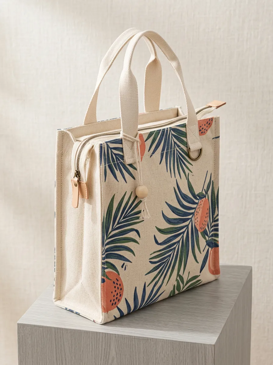 Women's Leaf Fruit Tropical Printed Canvas Shoulder Tote Bag