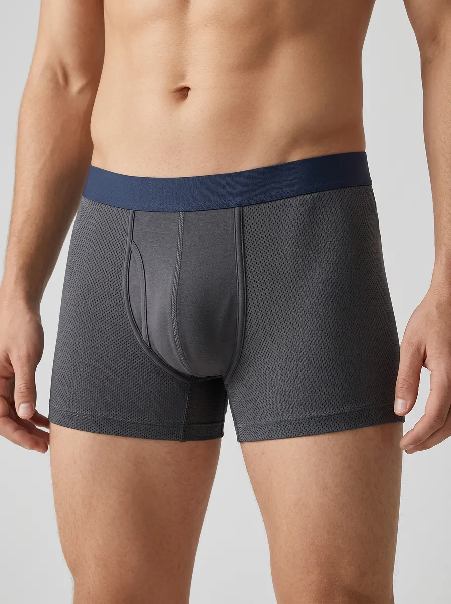 Men's Breathable Mesh Grey Athletic Printed Boxer Briefs