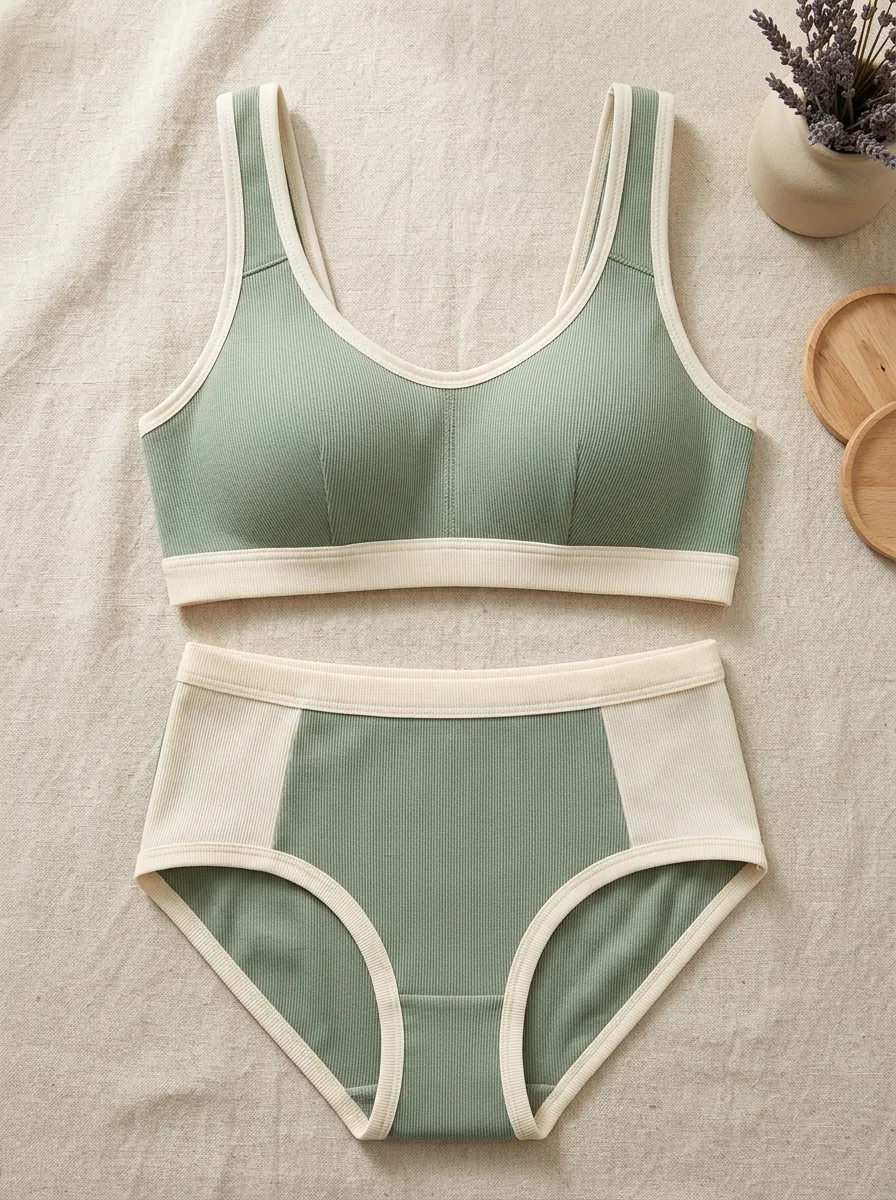 Women's Ribbed Colorblock And Ribbed High Rise Lingerie Set
