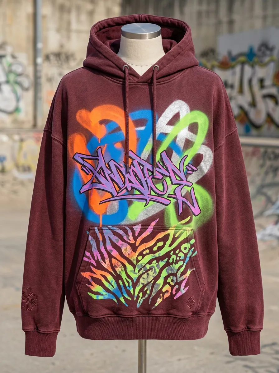 Unisex Streetwear Graffiti Tag Zebra Print Graphic Hoodie