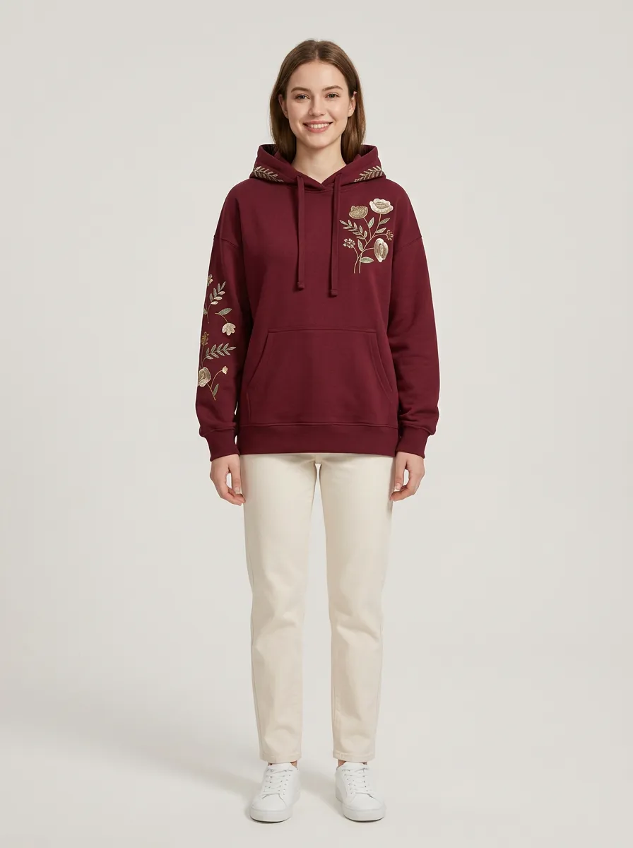 Casual Layer Women's Floral Embroidered Nature Inspired Hoodie