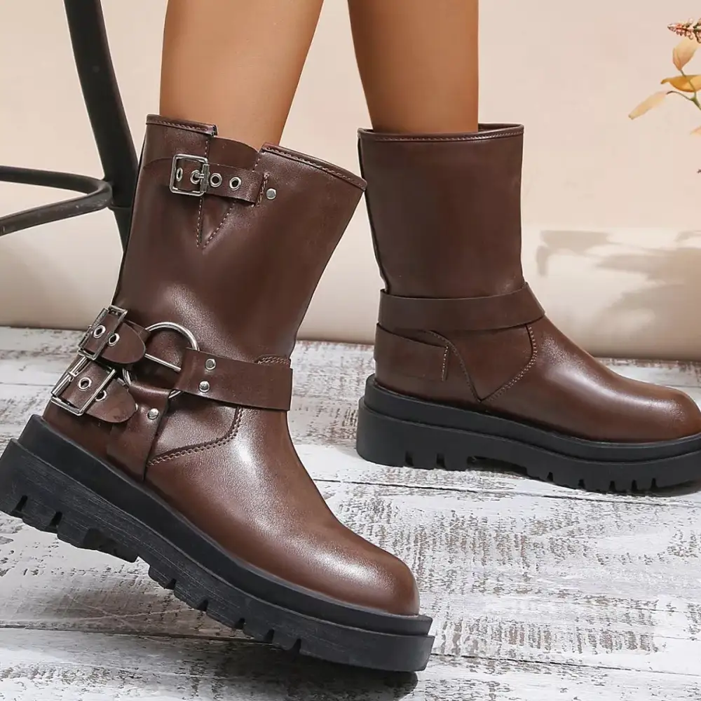 Knit Round Toe Block Heels Boots