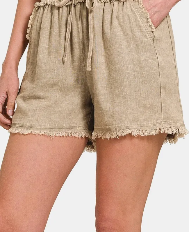 Washed Linen Drawstring Shorts