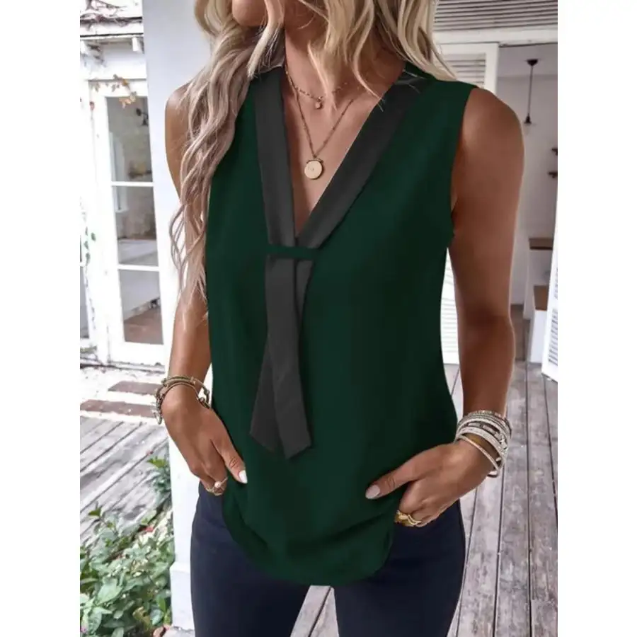 Full Size V Neck Contrast Tank Plus