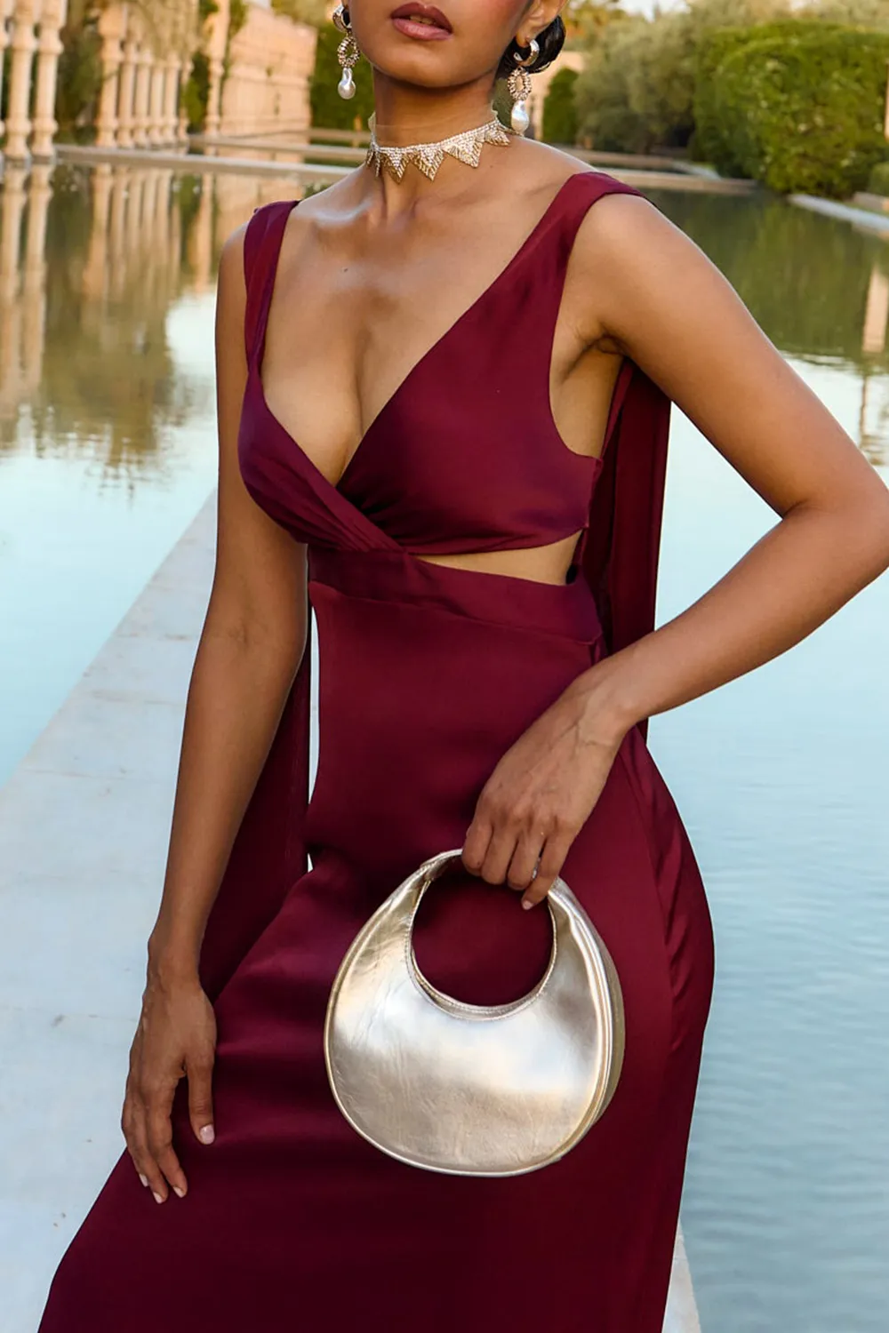 Women's V Neck Backless Dress