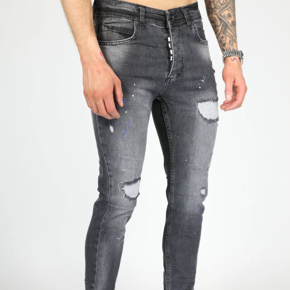 Contemporary Paint Detail Skinny Fit Distressed Jeans
