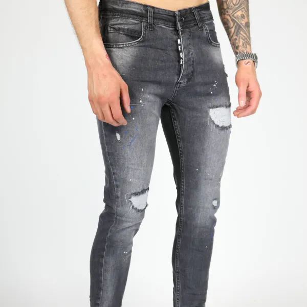 Contemporary Paint Detail Skinny Fit Distressed Jeans