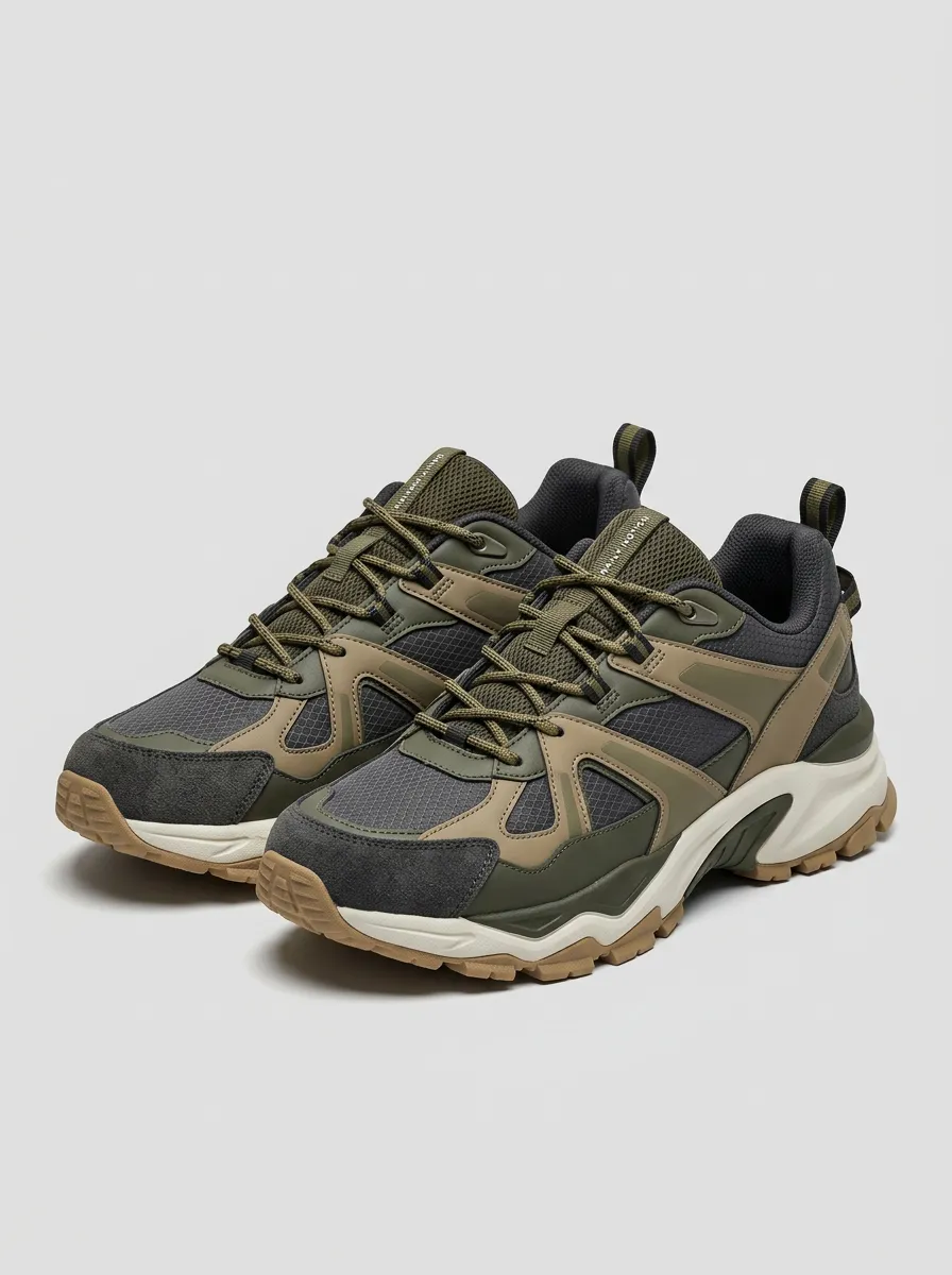Outdoor-Inspired Hiking-Inspired Mesh-Panel Casual Sneakers