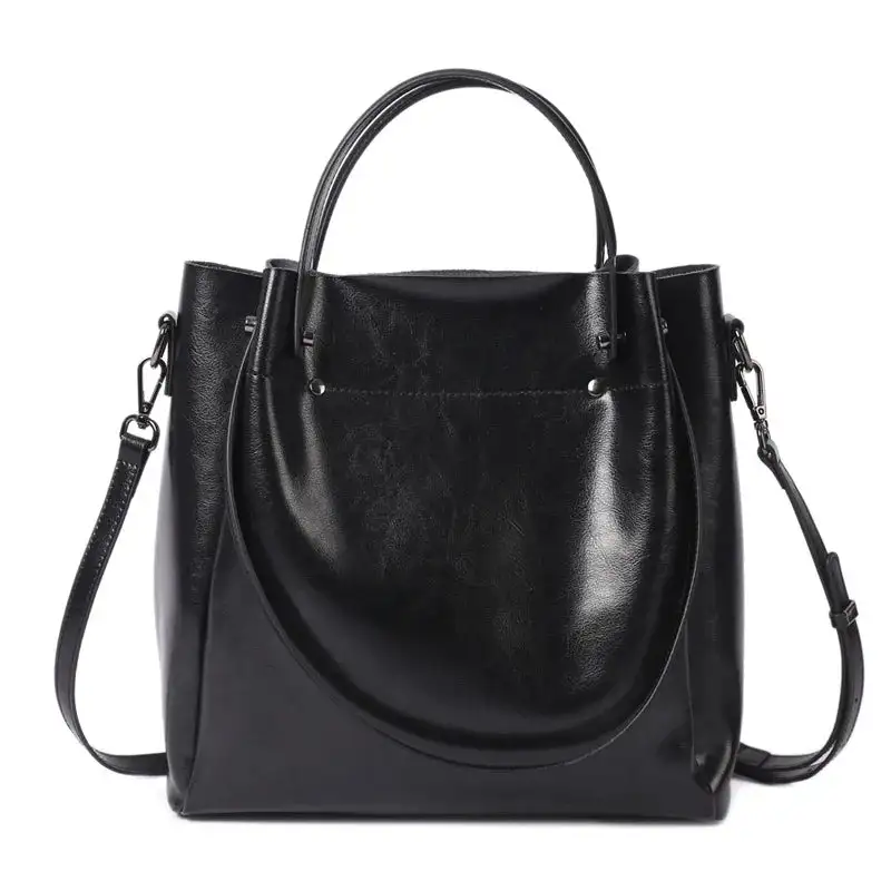 Genuine Cow Leather Bucket-Style Tote Minimalist