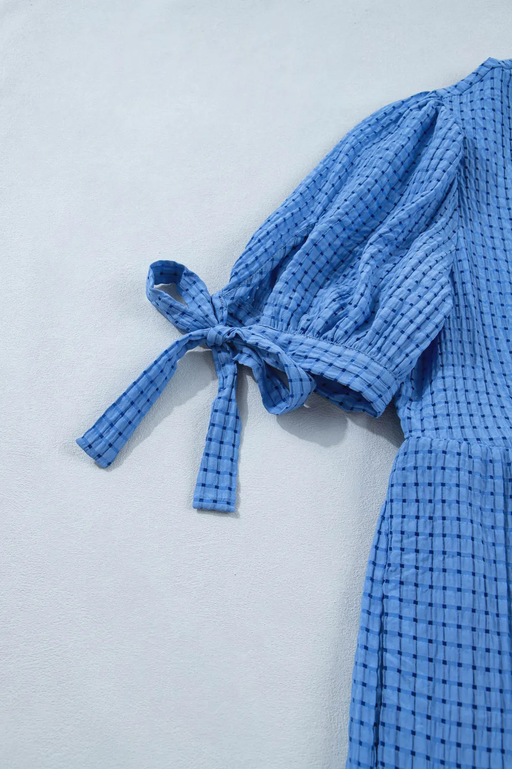 Blue Gingham Bow Tie Midi Dress