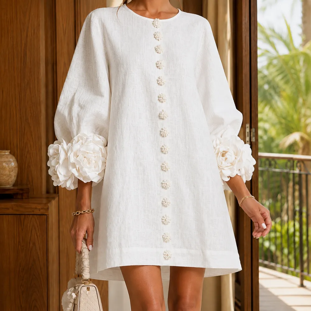 Floral Balloon Sleeve Casual Dress