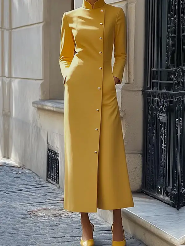 Sleeves Buttoned Long Maxi Dress