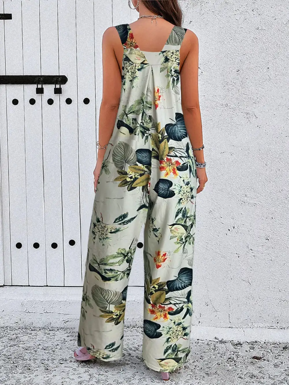Plus Size Printed Wide Leg Jumpsuit