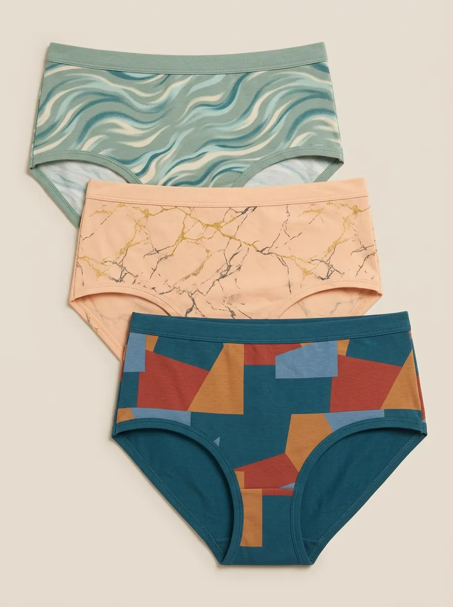 Women's Abstract Marble Wave Three-Pack Briefs