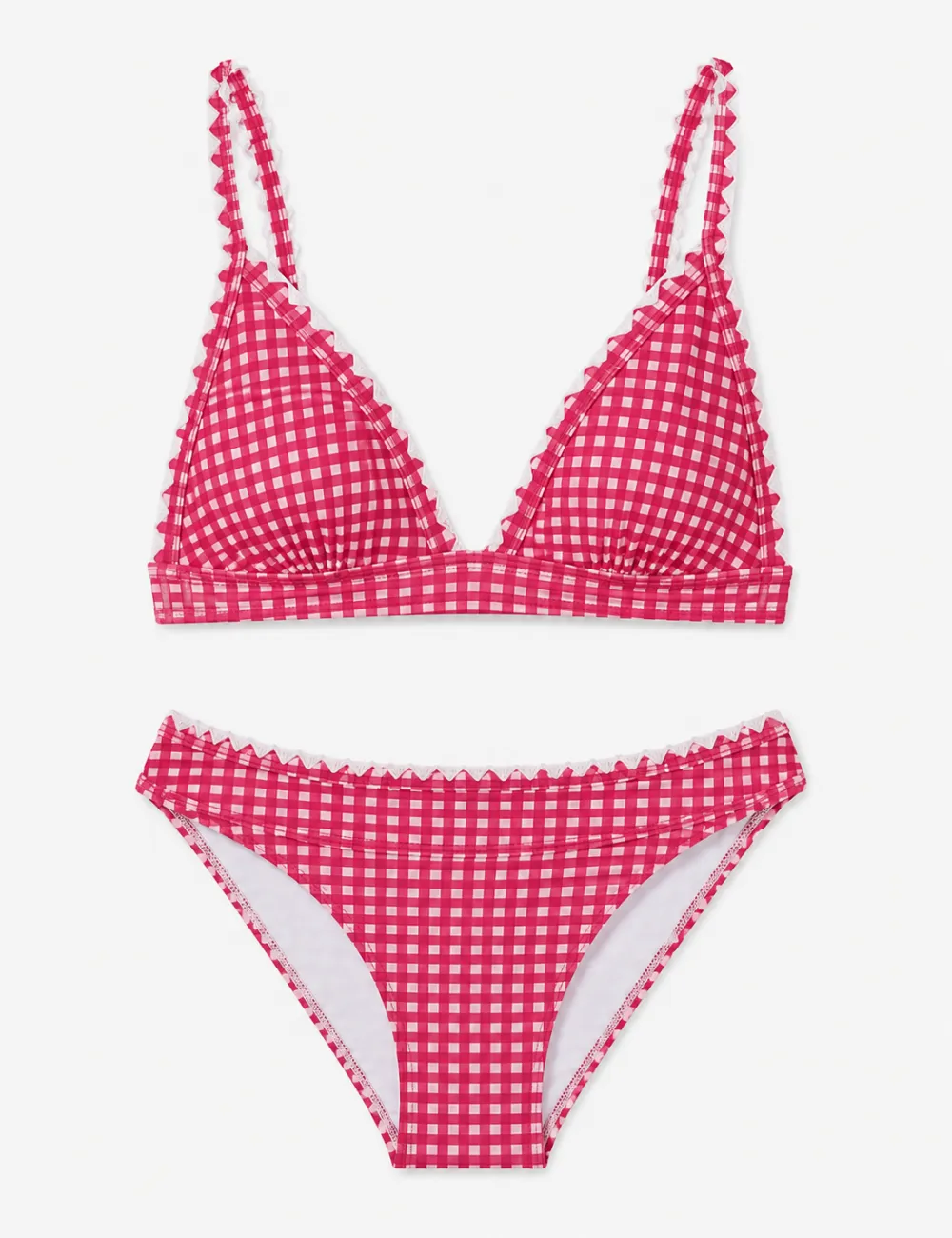 Gingham Contrast Trim Bralette Piece Bikini Set