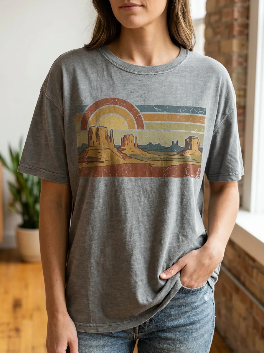 Women's Desert Nature Lover Monument Valley Sunset Printed T-shirt