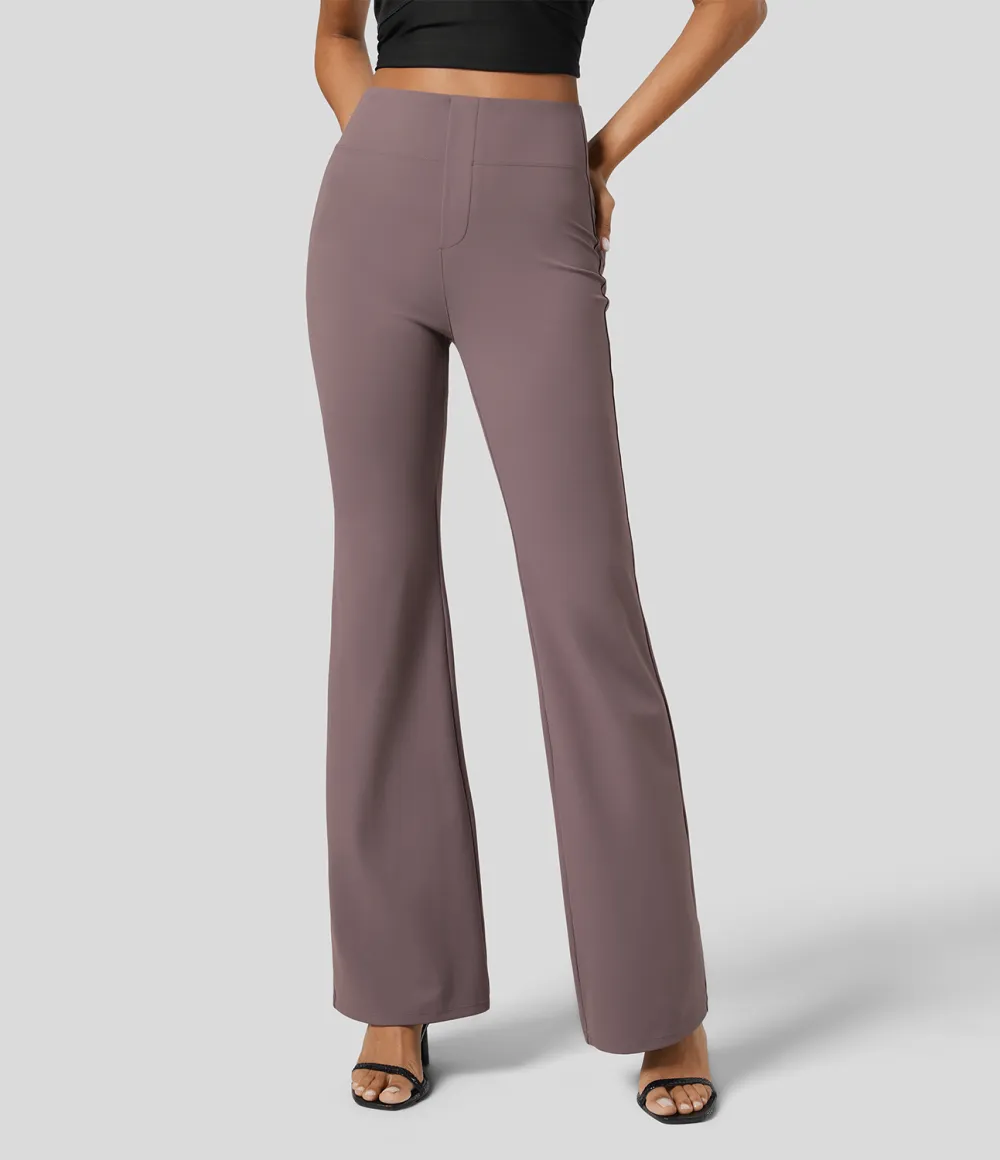  High Waisted Back Side Pocket Slight Flare Work Pants