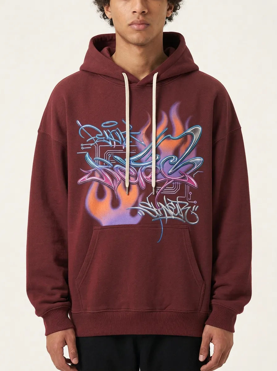 Unisex Streetwear Graffiti Flame Circuit Hoodie