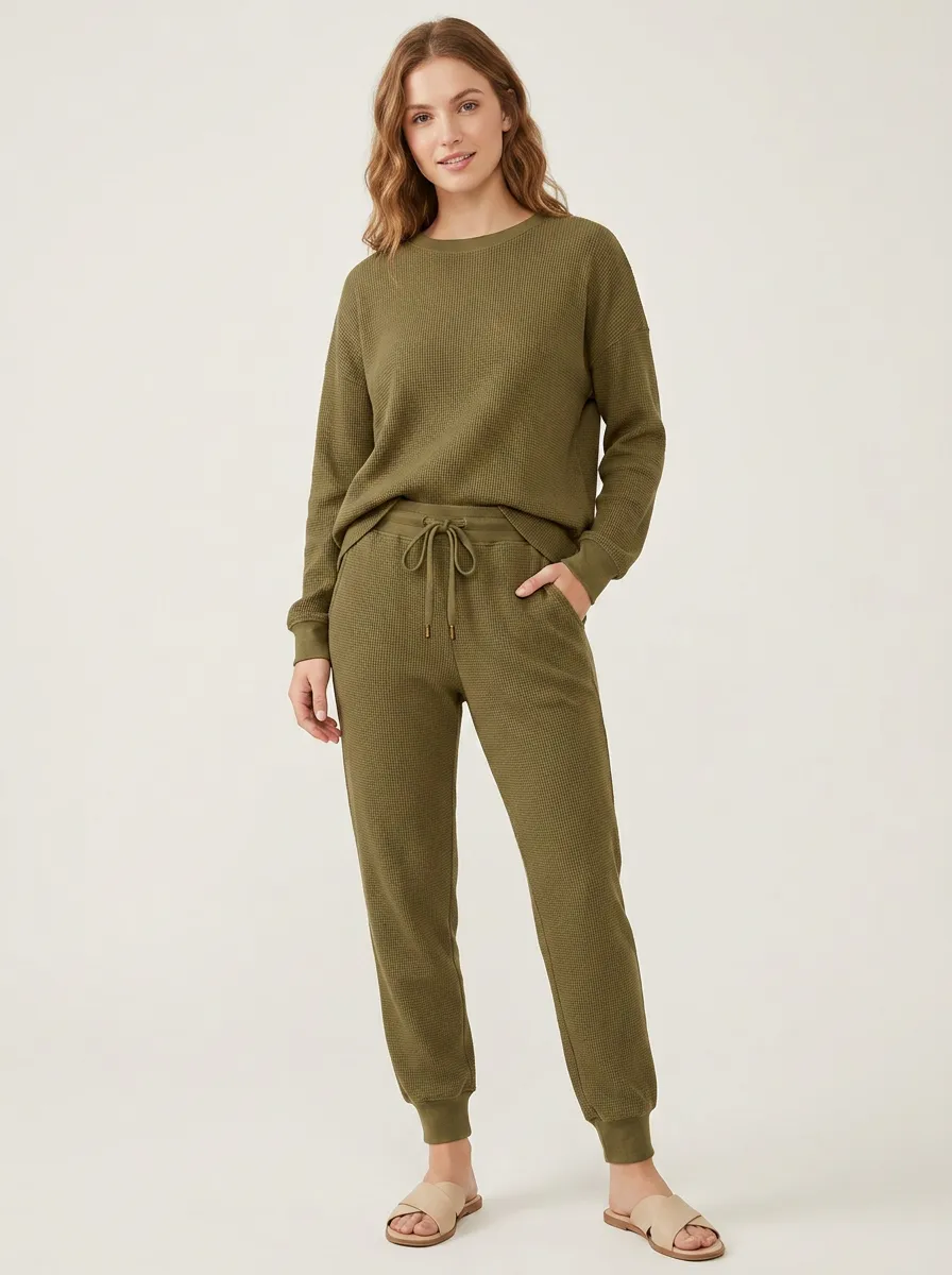 Women's Drawstring Jogger Waffle Knit Set