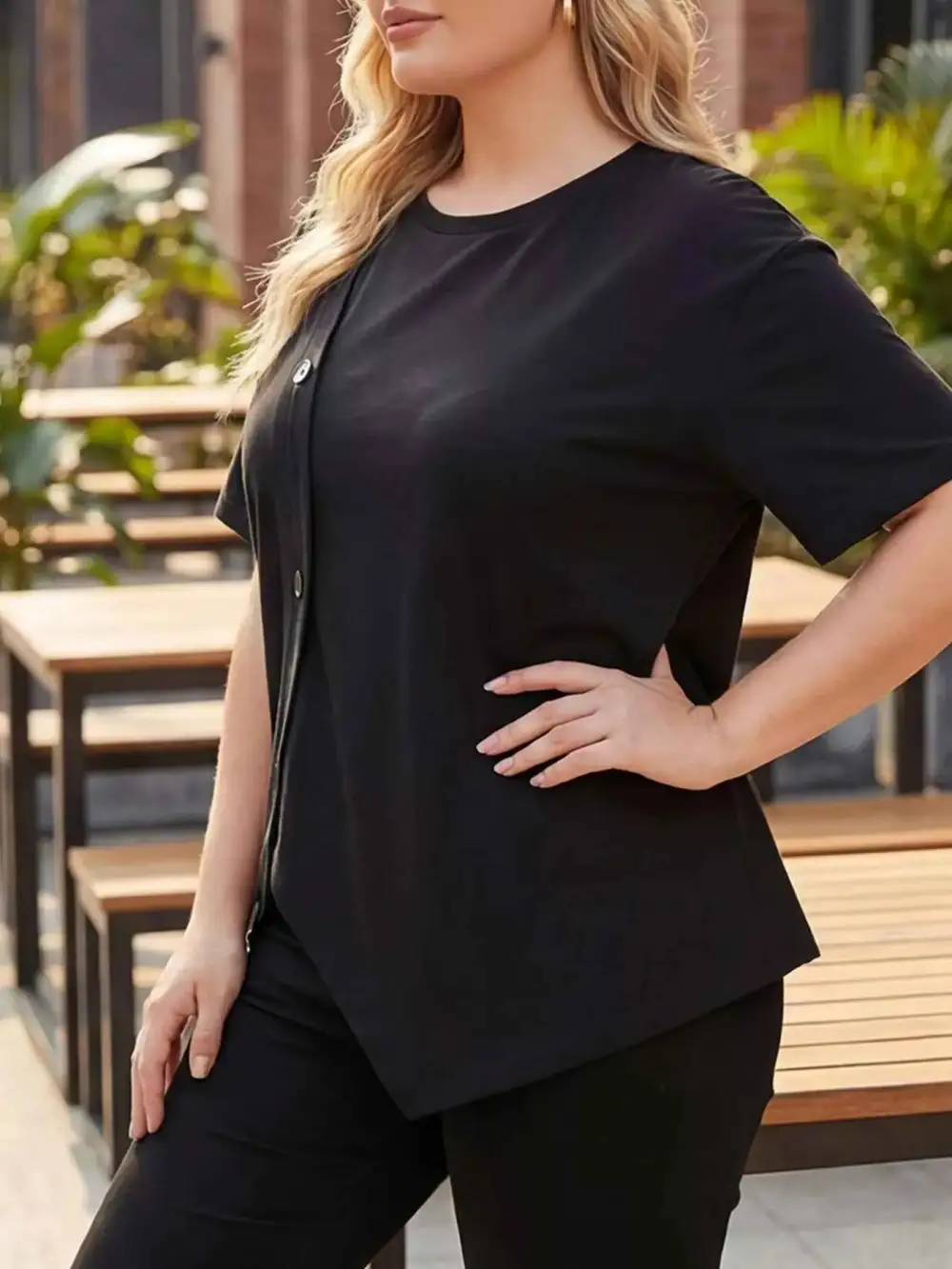 Asymmetrical Button Decor Short Sleeve T-Shirt