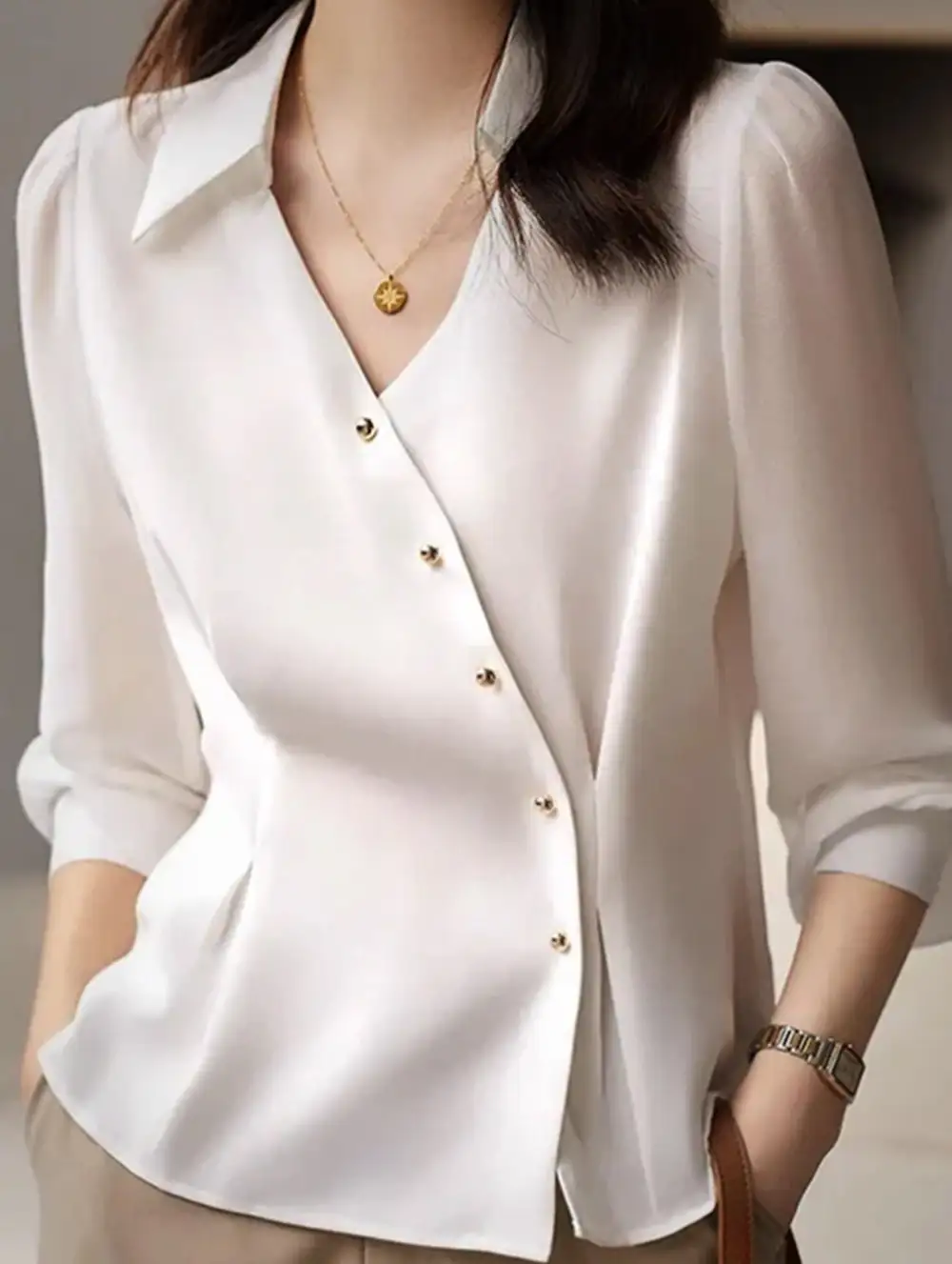 Satin Long Sleeve Button Shirt