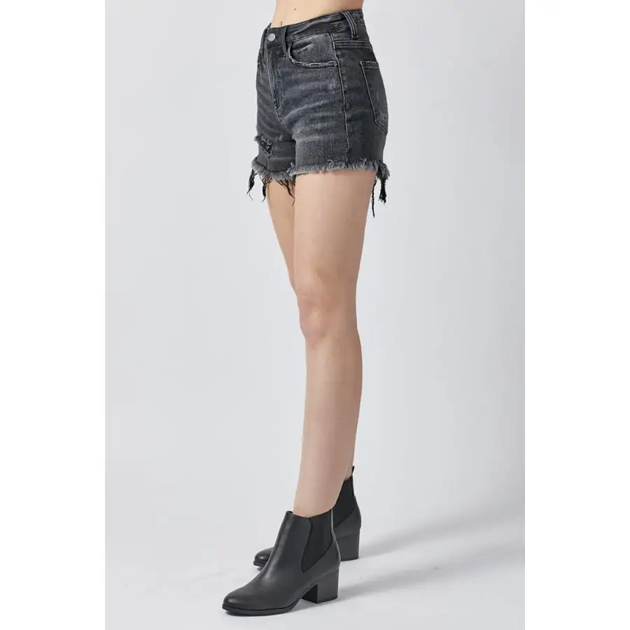 Relaxed Raw Hem Denim Shorts with Pockets