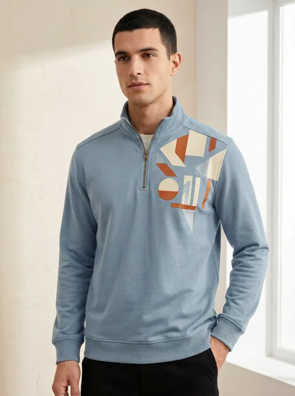 Layered Half-Zip Geometric Abstract Men's Half-Zip Sweatshirt