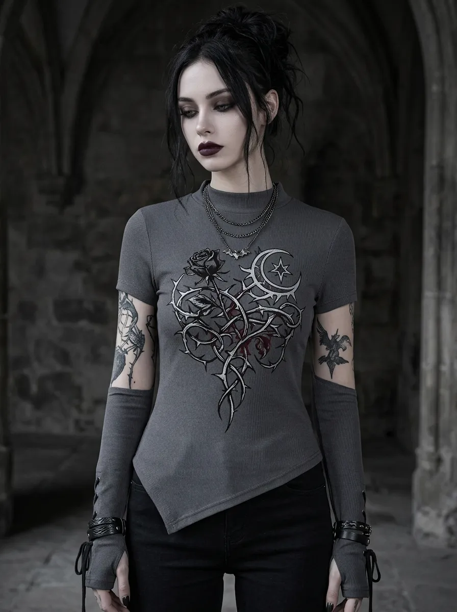 Underground Rose Moon Thorn Gothic Edit Women's Gothic T-Shirt