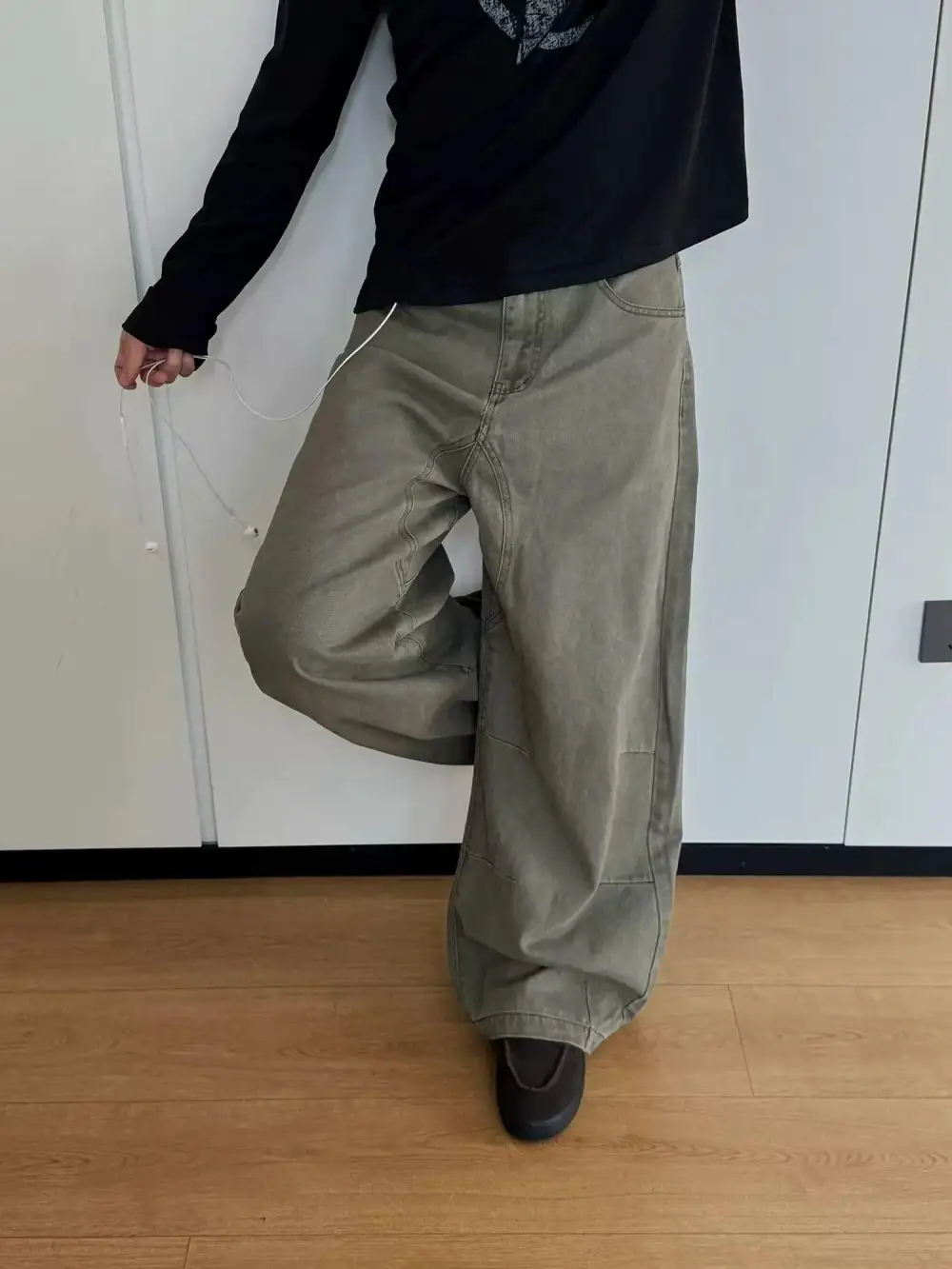 Solid Structured Wide Leg Jeans