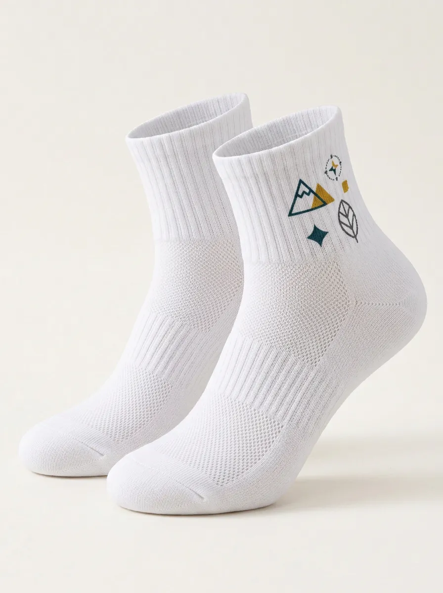 White Scenic Mountain Leaf Graphic Sport Ankle Socks