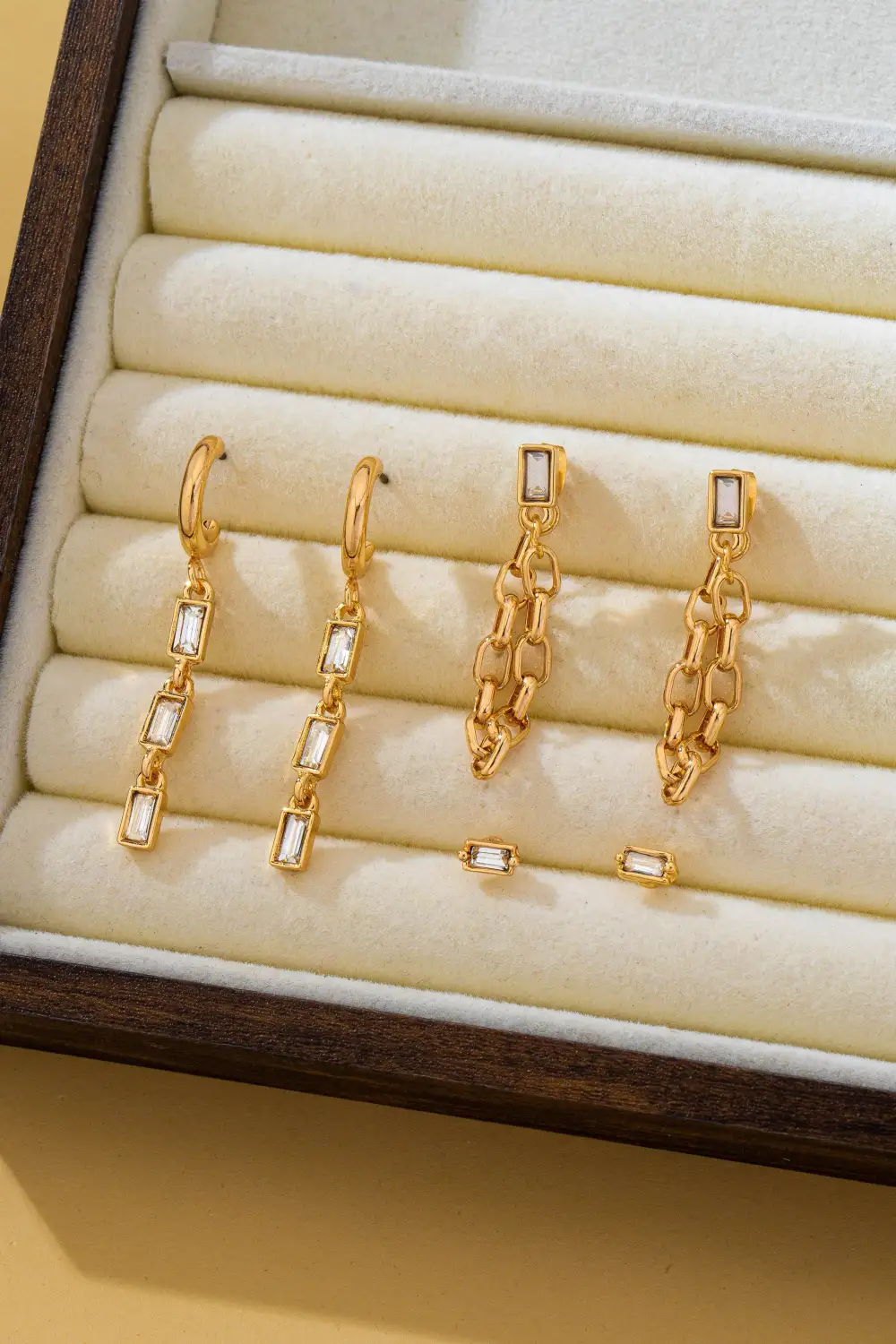 Geometric Baguette Stud Chain Trio