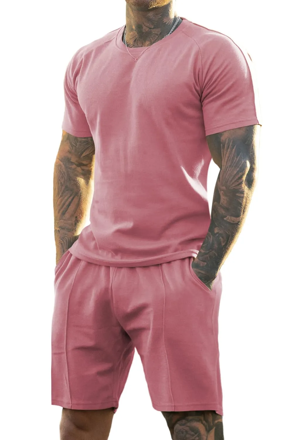 Men's Pink Short Sport Sets 2 Piece