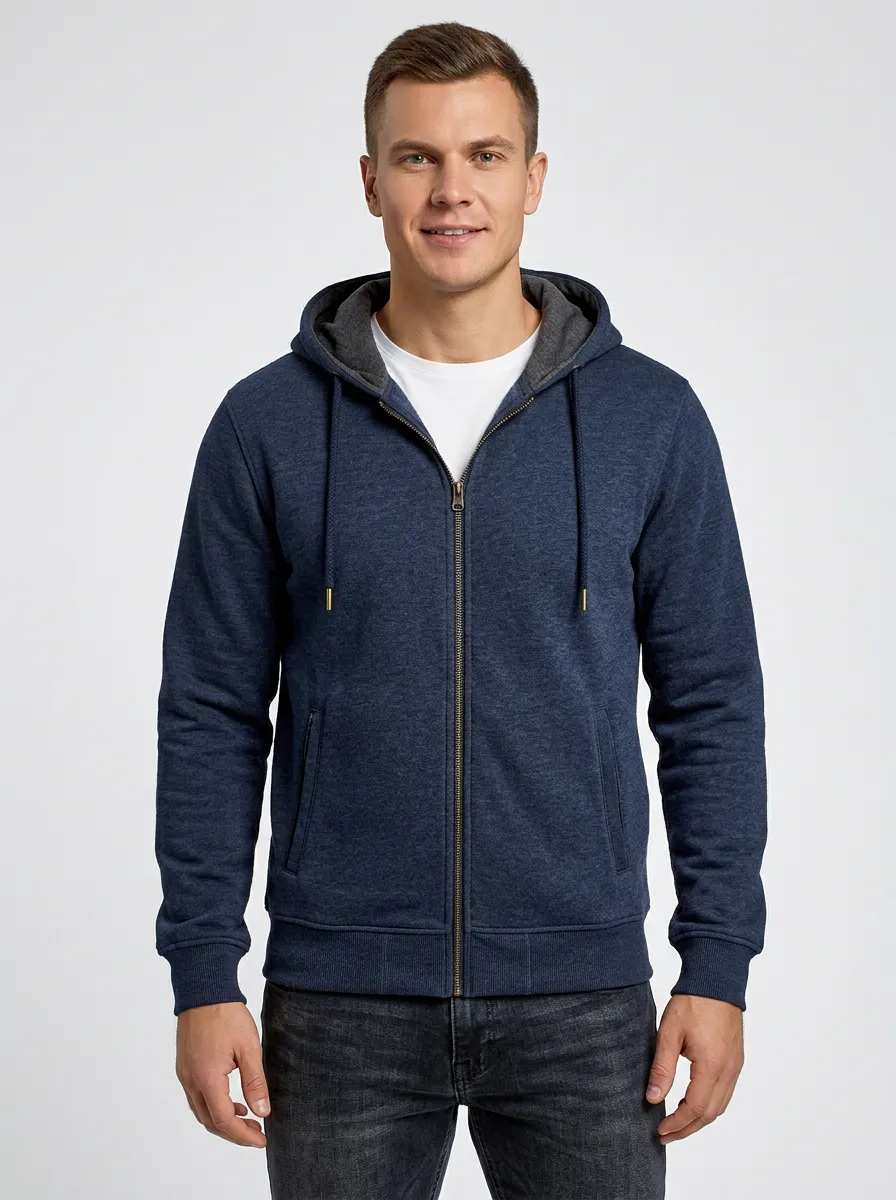 Men's Heathered Hooded Zip-Up Sports Jacket