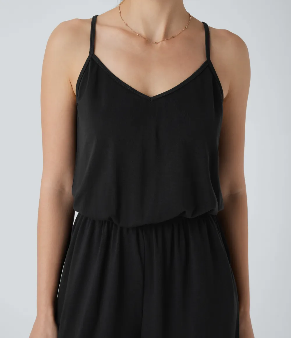 Adjustable & Removable Strap Pocket Wide Leg Jumpsuit