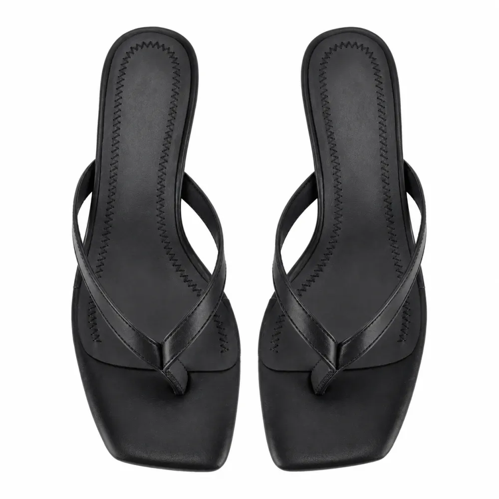 Square Toe Flip-Flop Kitten Heel Sandals