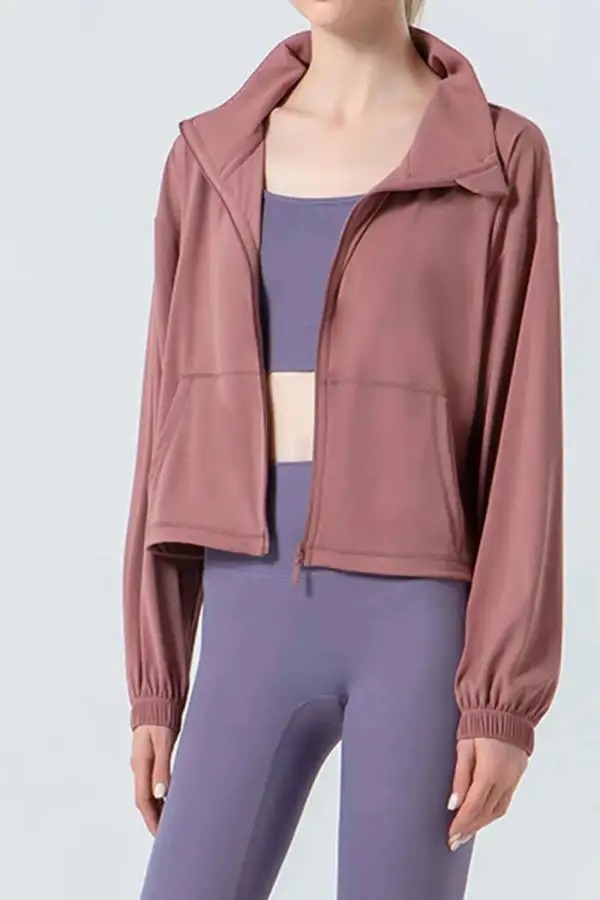 Drawstring Zip-Up Dropped Shoulder Active Outerwear