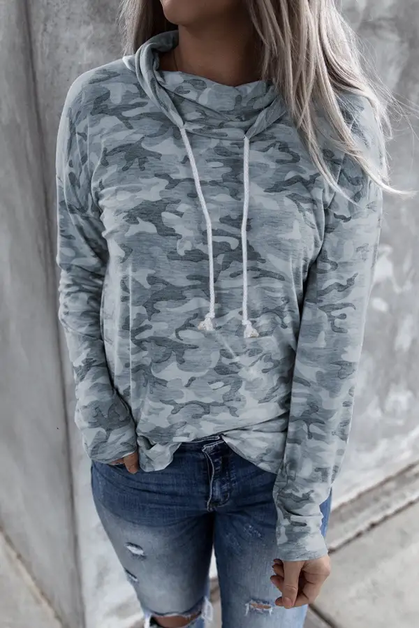 Camo Drawstring Sweatshirt