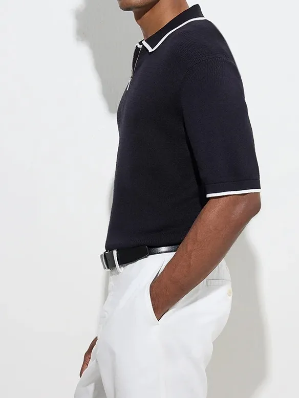 Knitted Loose Cotton-Blend Polo T-Shirt