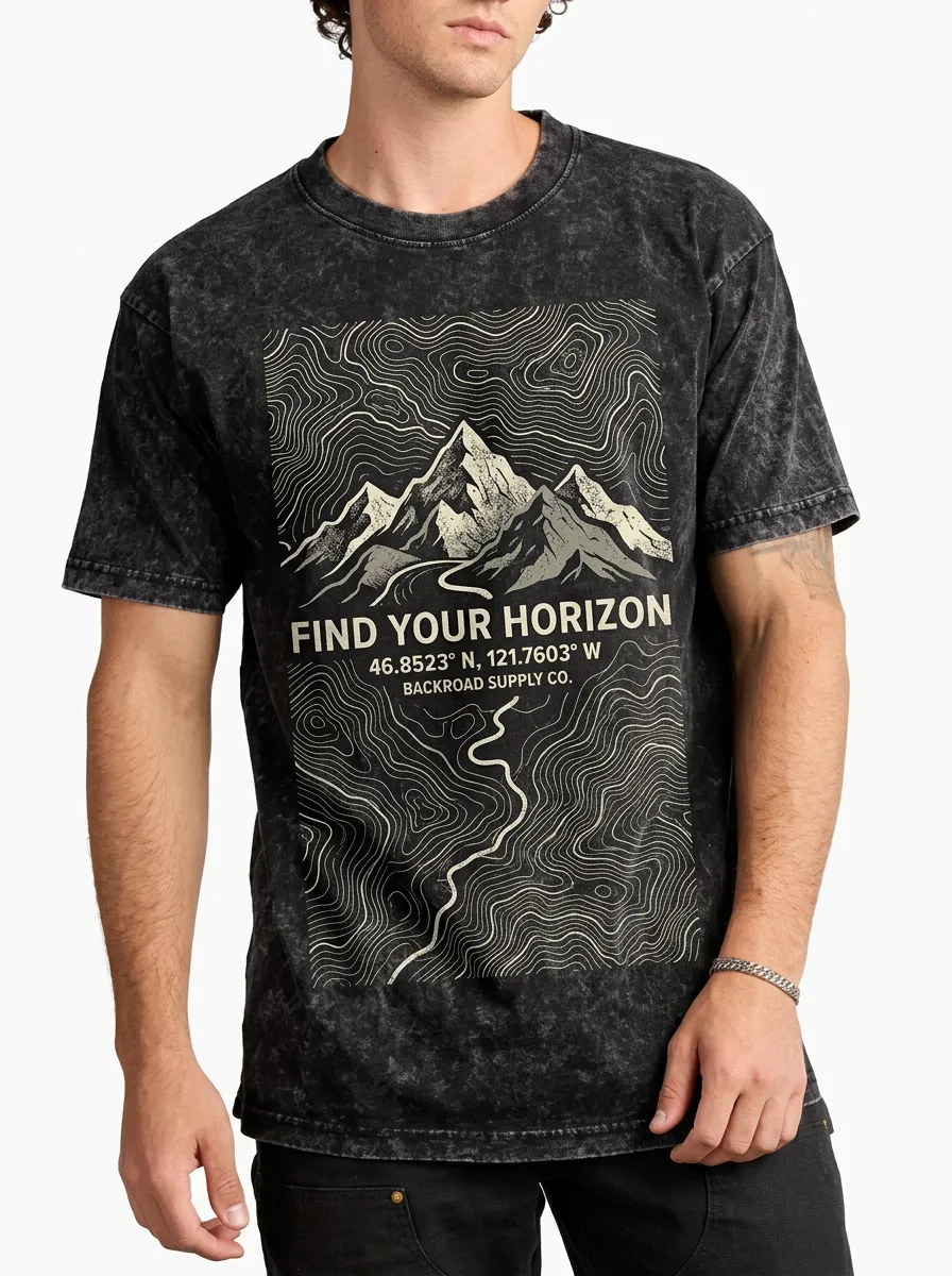 Men's Mountain Hiking Lover Topographic Map Printed T-shirt